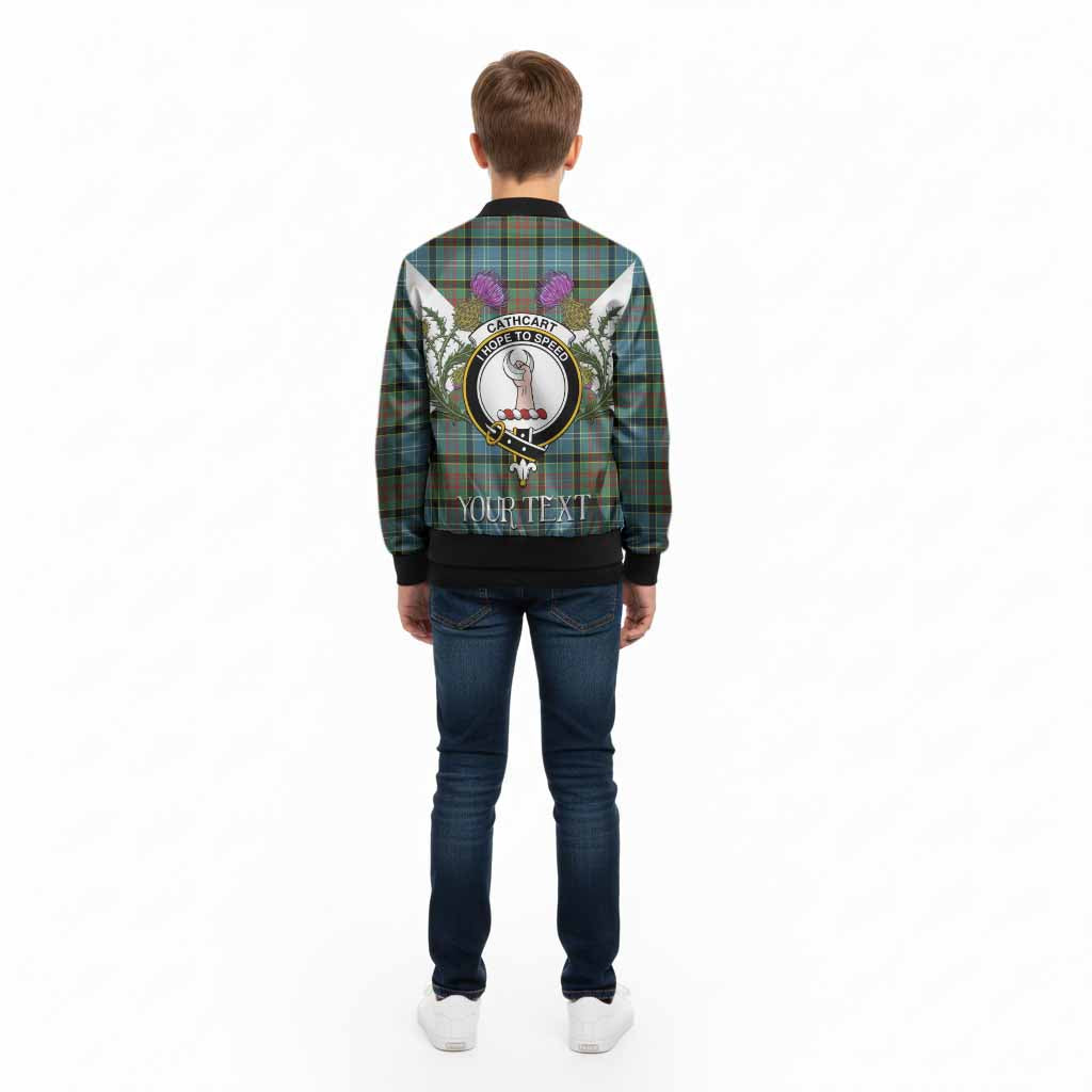 Cathcart Tartan Family Crest Kid Bomber Jacket Scottish Burns Night Thistle Floral