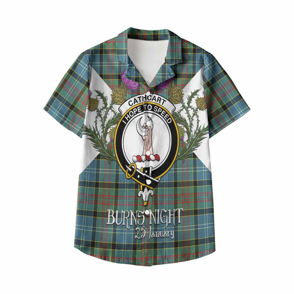 Cathcart Tartan Family Crest Kid Hawaiian Shirt Scottish Burns Night Thistle Floral