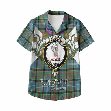 Cathcart Tartan Family Crest Kid Hawaiian Shirt Scottish Burns Night Thistle Floral