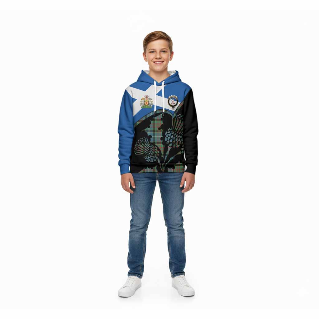 Cathcart Tartan Family Crest Kid Hoodie Scotland Thistle Floral Flag Style