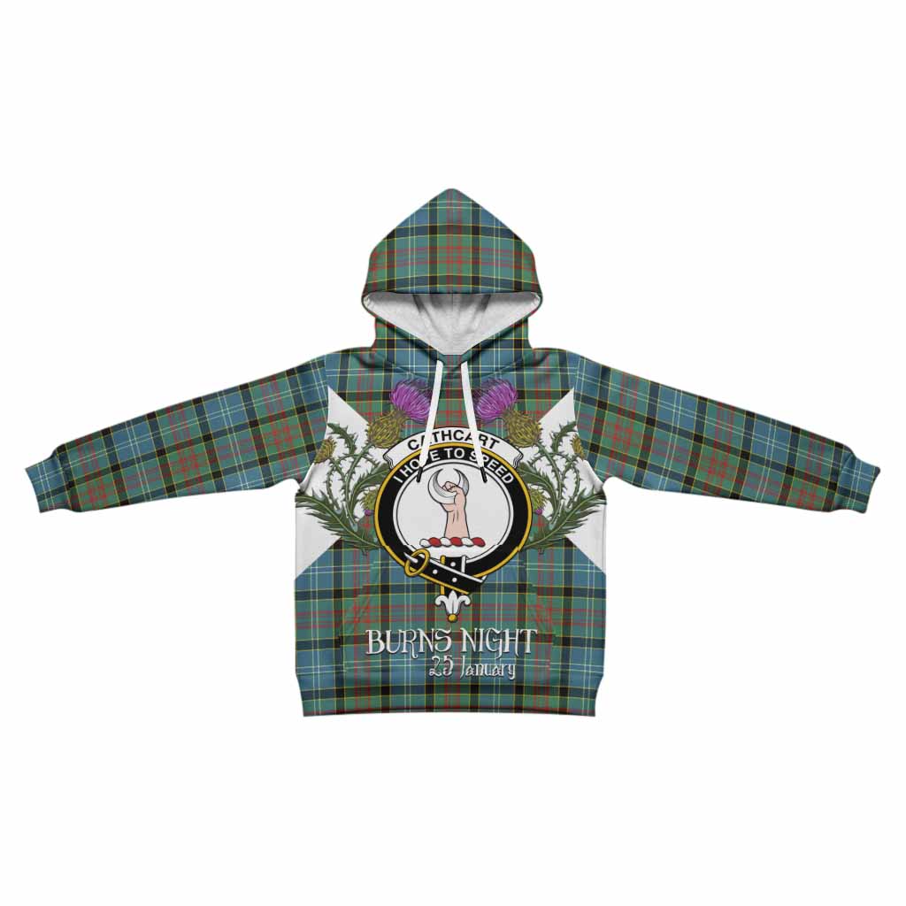 Cathcart Tartan Family Crest Kid Hoodie Scottish Burns Night Thistle Floral
