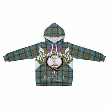 Cathcart Tartan Family Crest Kid Hoodie Scottish Burns Night Thistle Floral