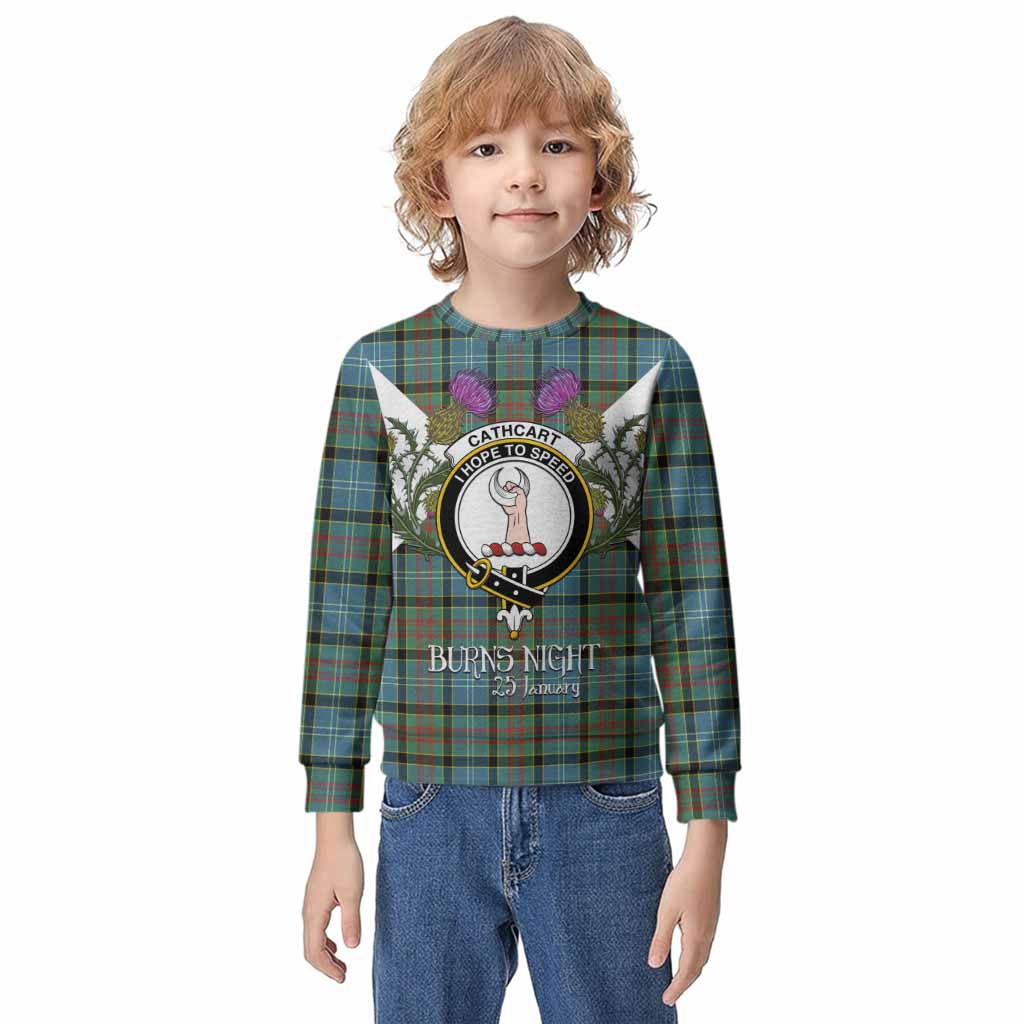 Cathcart Tartan Family Crest Kid Knitted Sweatshirt Scottish Burns Night Thistle Floral