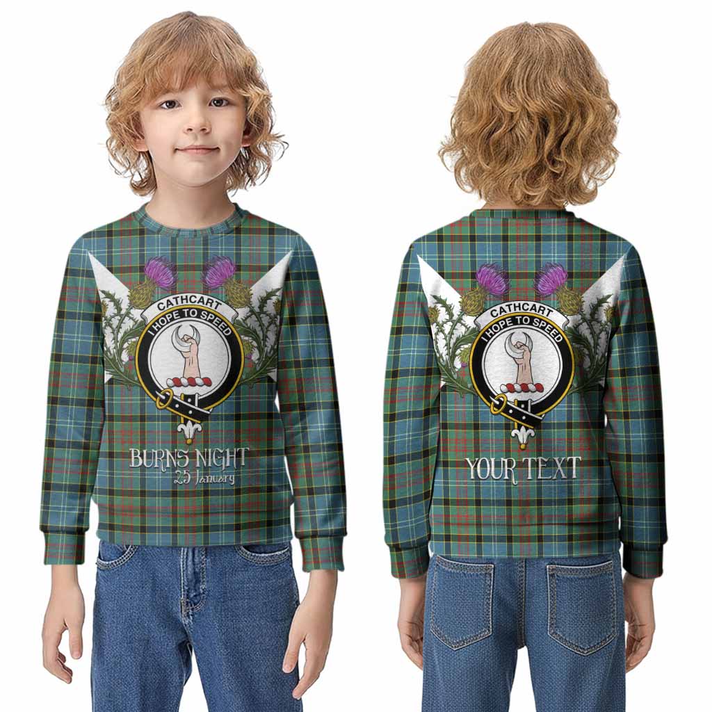 Cathcart Tartan Family Crest Kid Knitted Sweatshirt Scottish Burns Night Thistle Floral