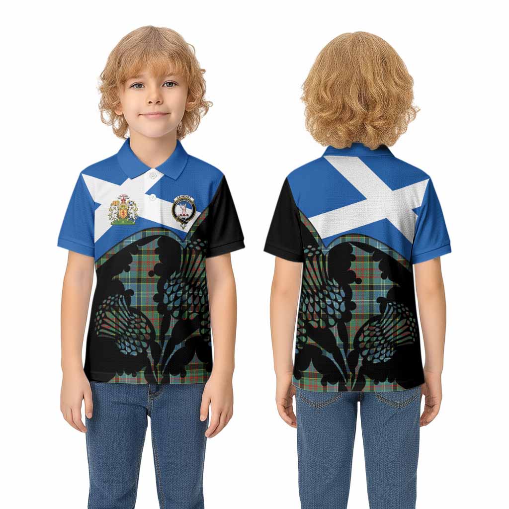 Cathcart Tartan Family Crest Kid Polo Shirt Scotland Thistle Floral Flag Style