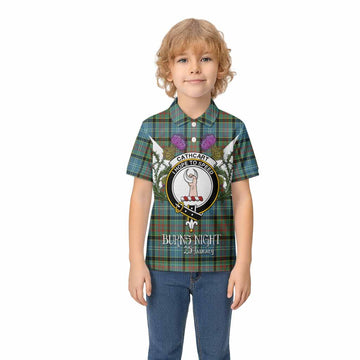 Cathcart Tartan Family Crest Kid Polo Shirt Scottish Burns Night Thistle Floral