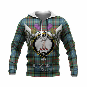 Cathcart Tartan Family Crest Knitted Hoodie Scottish Burns Night Thistle Floral