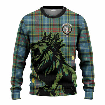 Cathcart Tartan Family Crest Knitted Sweater Crowned Lion Roaring