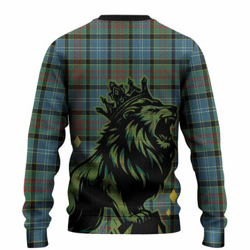 Cathcart Tartan Family Crest Knitted Sweater Crowned Lion Roaring