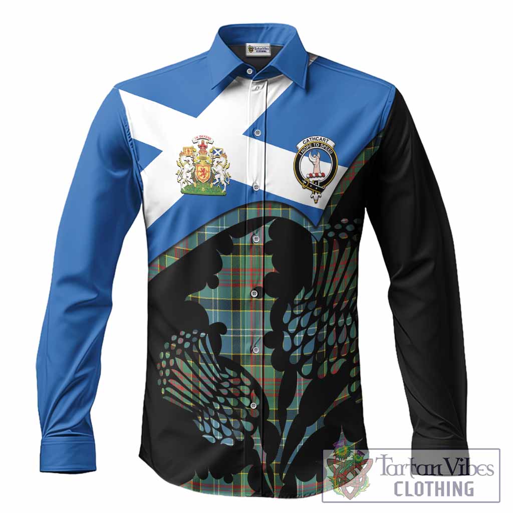 Cathcart Tartan Family Crest Long Sleeve Button Shirts Scotland Thistle Floral Flag Style
