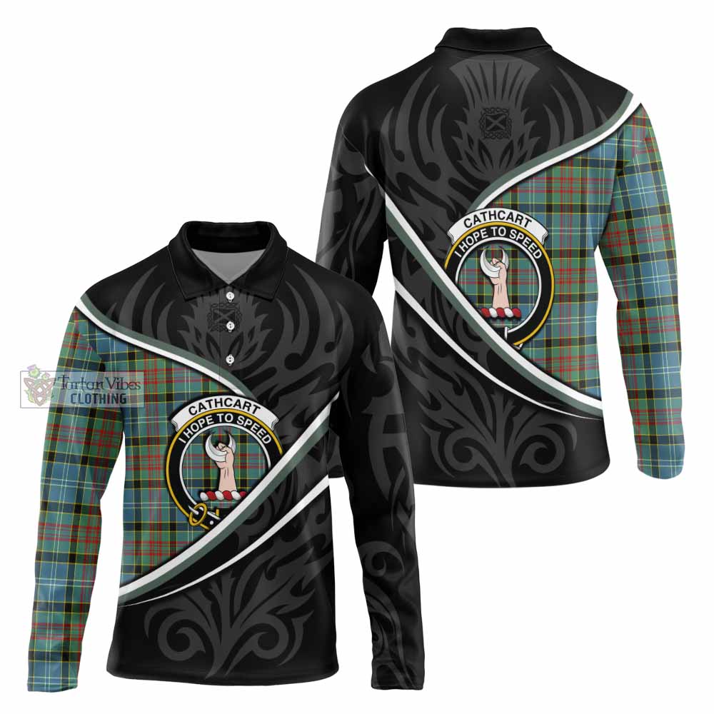 Cathcart Tartan Family Crest Long Sleeve Polo Shirt Celtic Scottish Thistle Floral - Tartan Vibes Clothing