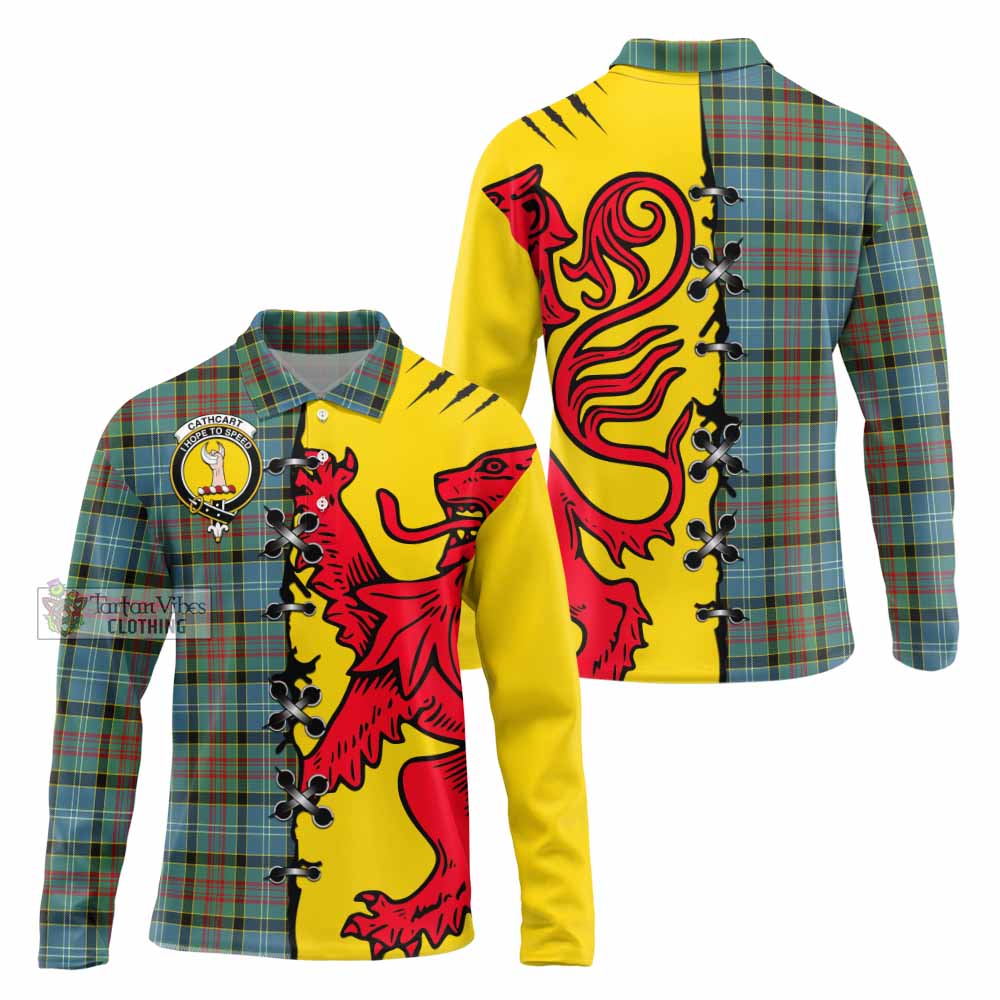 Cathcart Tartan Family Crest Long Sleeve Polo Shirt Lion Rampant Honor - Tartan Vibes Clothing