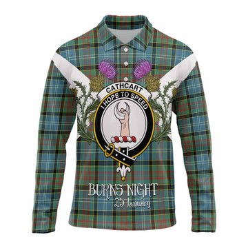 Cathcart Tartan Family Crest Long Sleeve Polo Shirt Scottish Burns Night Thistle Floral
