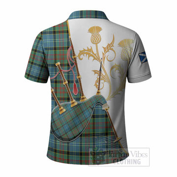 Cathcart Tartan Family Crest Polo Shirt Bagpipes with Scottish Thistle