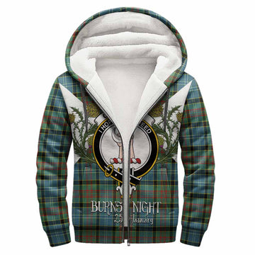 Cathcart Tartan Family Crest Sherpa Hoodie Scottish Burns Night Thistle Floral