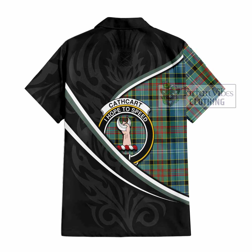 Cathcart Tartan Family Crest Short Sleeve Button Shirt Celtic Scottish Thistle Floral - Tartan Vibes Clothing