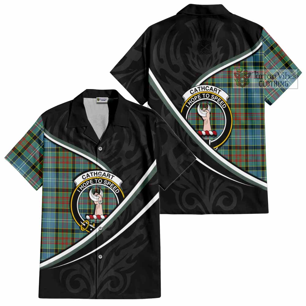 Cathcart Tartan Family Crest Short Sleeve Button Shirt Celtic Scottish Thistle Floral - Tartan Vibes Clothing