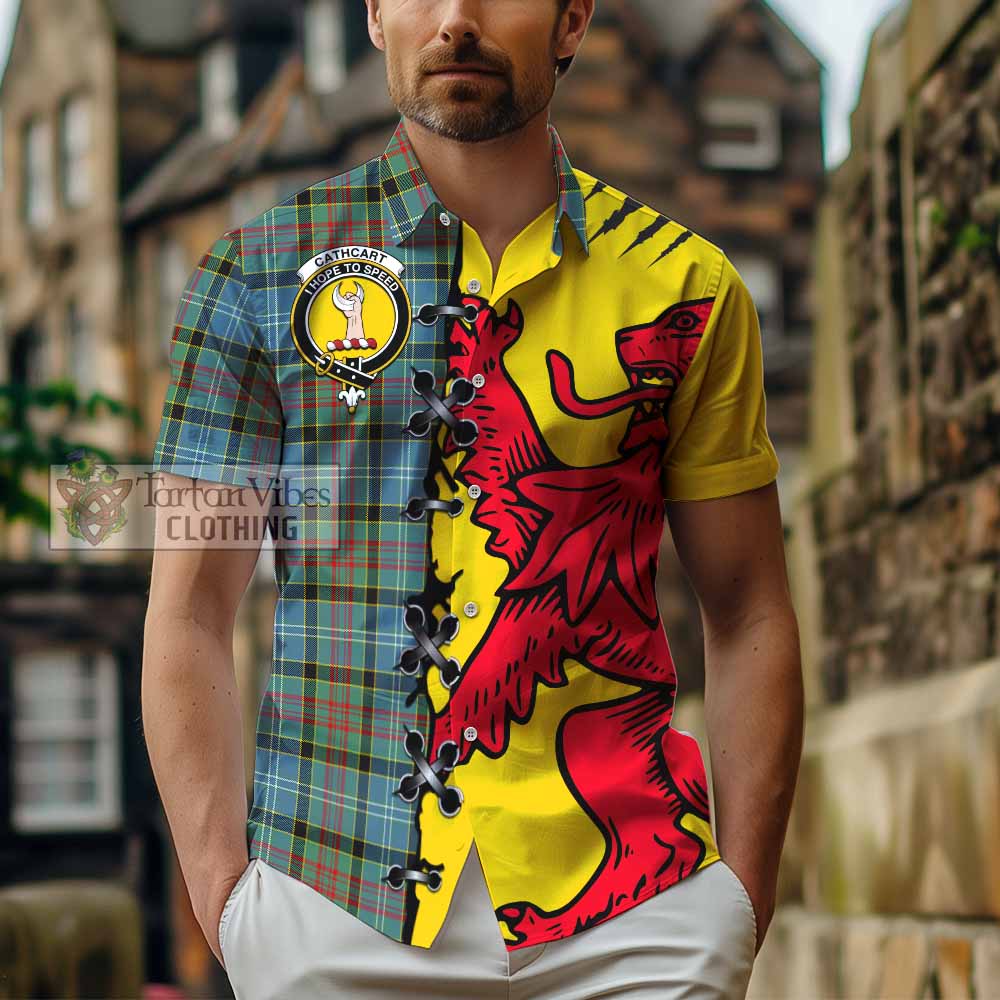 Cathcart Tartan Family Crest Short Sleeve Button Shirt Lion Rampant Honor - Tartan Vibes Clothing
