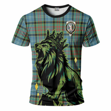 Cathcart Tartan Family Crest T-Shirt Crowned Lion Roaring