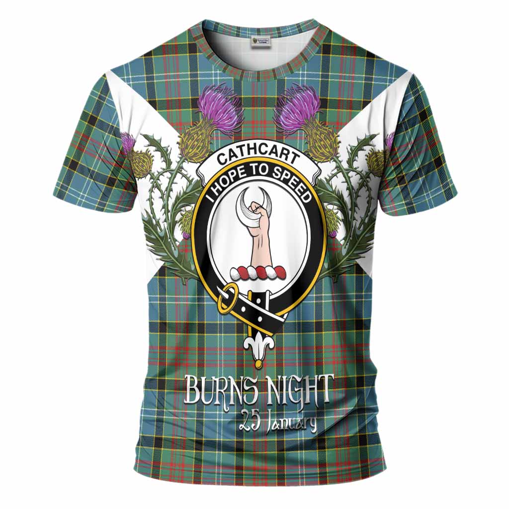 Cathcart Tartan Family Crest T-Shirt Scottish Burns Night Thistle Floral