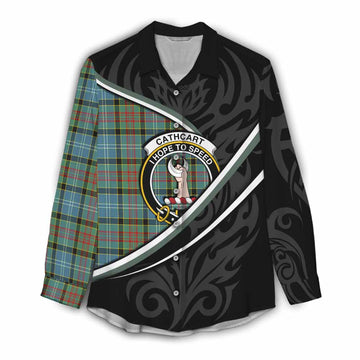 Cathcart Tartan Family Crest Women Casual Shirt Celtic Scottish Thistle Floral