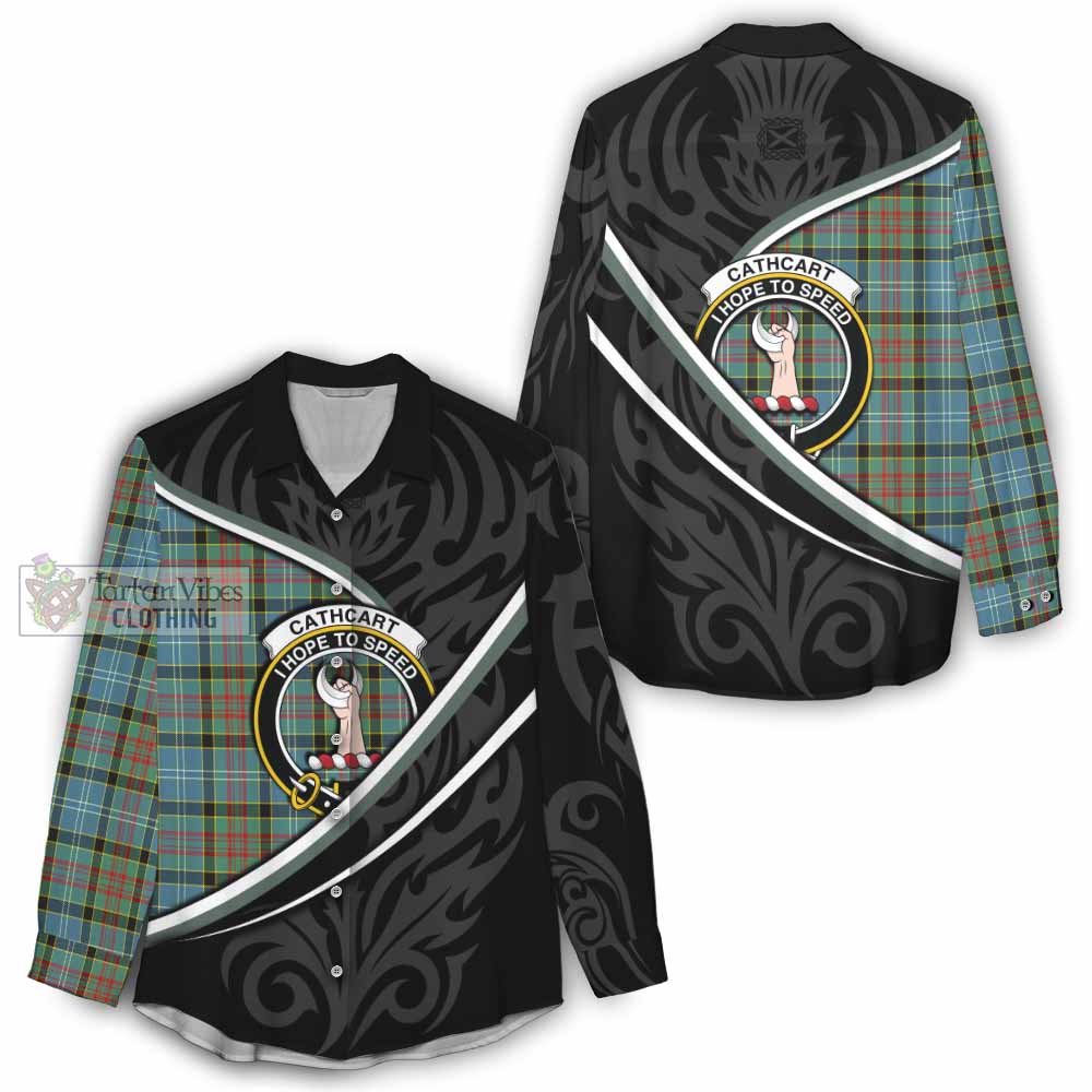 Cathcart Tartan Family Crest Women Casual Shirt Celtic Scottish Thistle Floral - Tartan Vibes Clothing