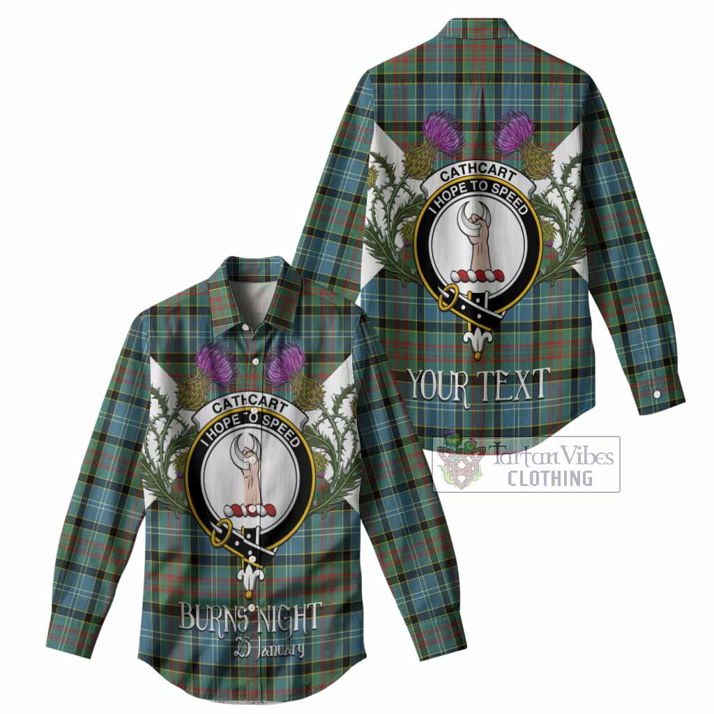 Cathcart Tartan Family Crest Women Casual Shirt Scottish Burns Night Thistle Floral