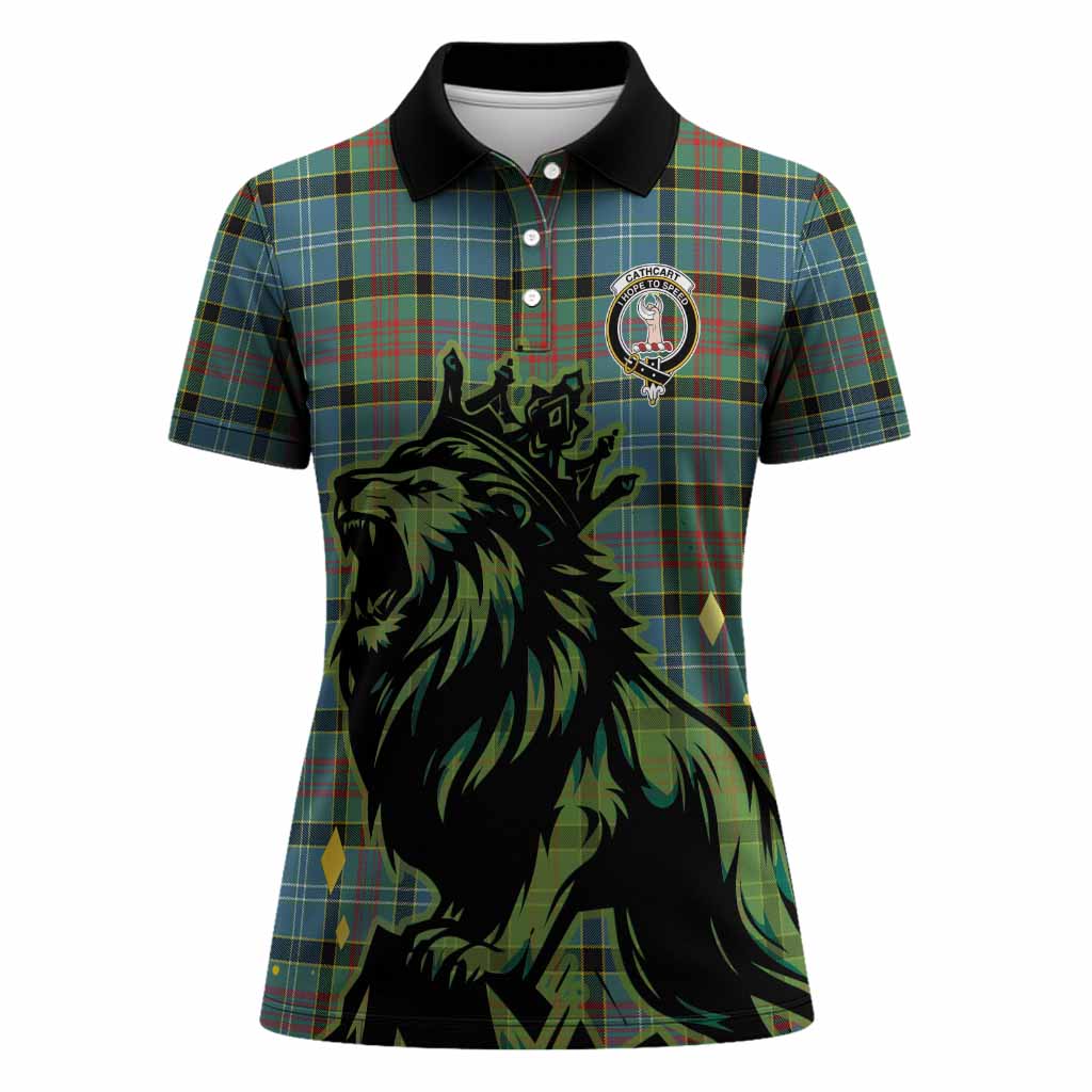Cathcart Tartan Family Crest Women Polo Shirt Crowned Lion Roaring