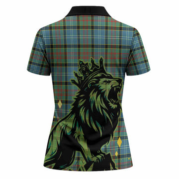 Cathcart Tartan Family Crest Women Polo Shirt Crowned Lion Roaring