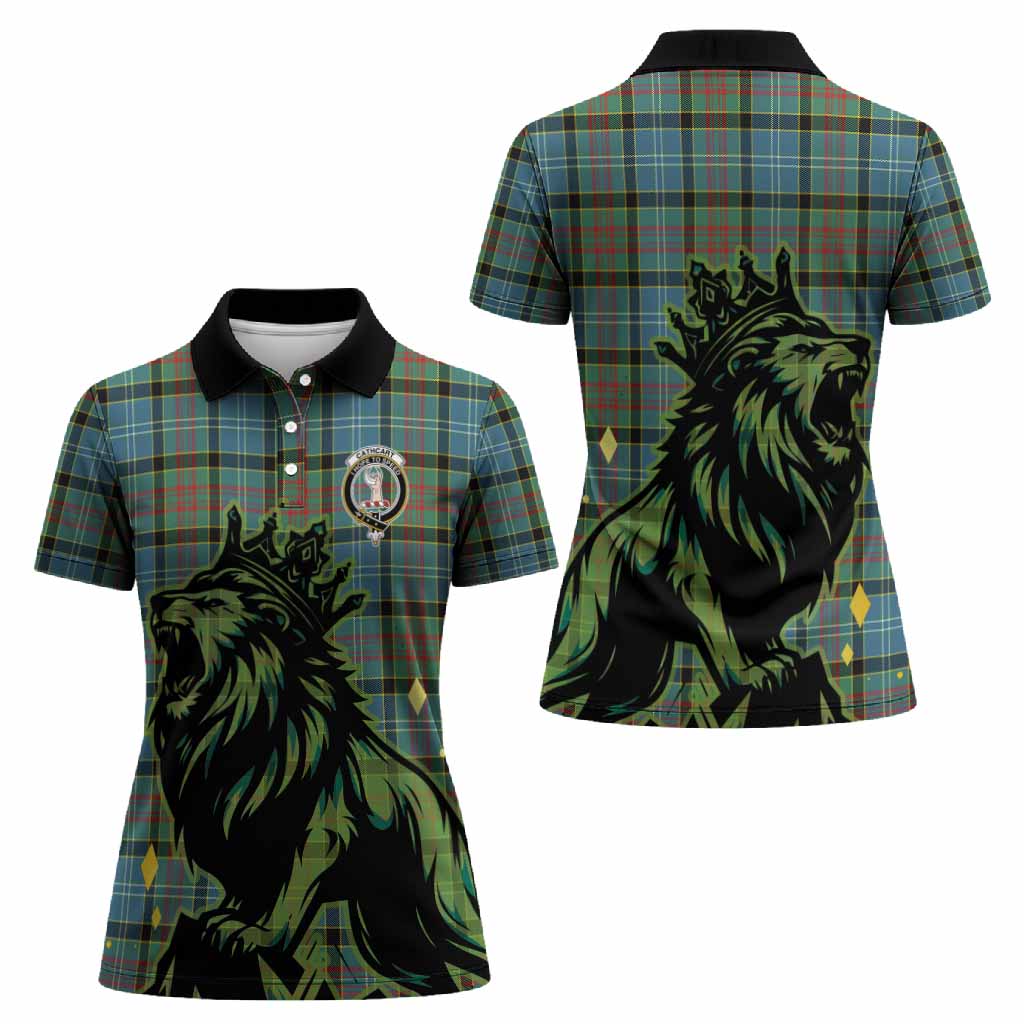 Cathcart Tartan Family Crest Women Polo Shirt Crowned Lion Roaring