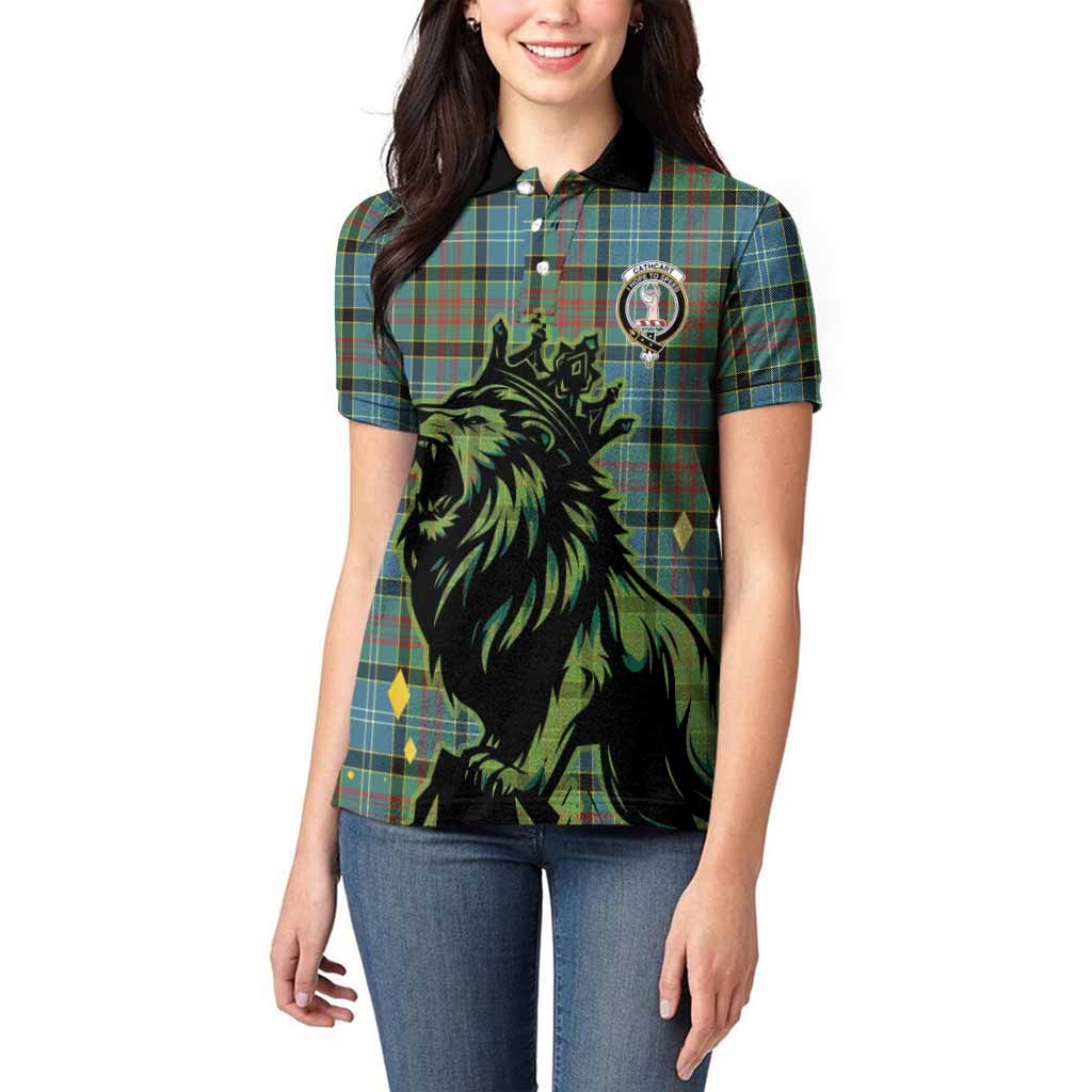 Cathcart Tartan Family Crest Women Polo Shirt Crowned Lion Roaring
