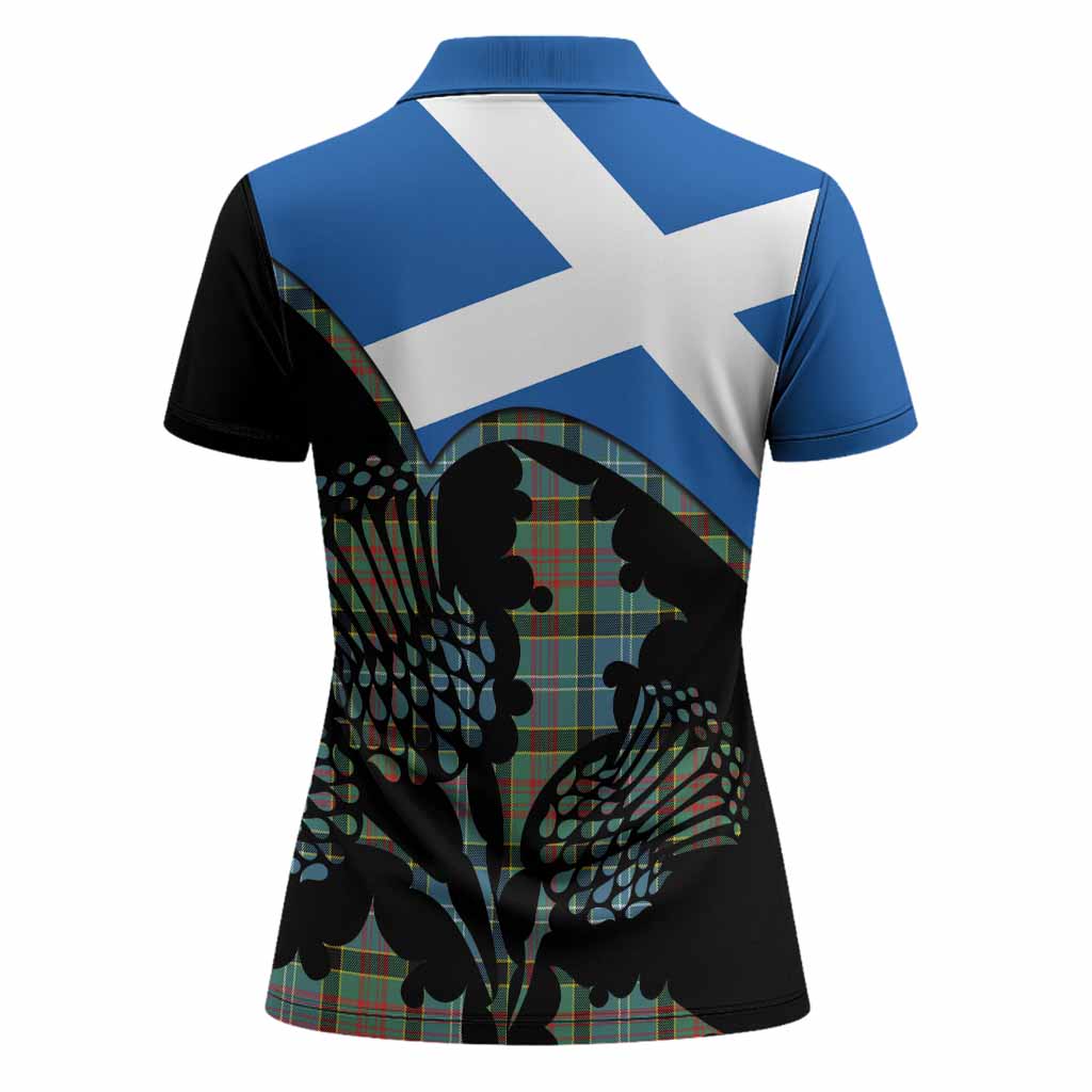 Cathcart Tartan Family Crest Women Polo Shirt Scotland Thistle Floral Flag Style