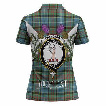 Cathcart Tartan Family Crest Women Polo Shirt Scottish Burns Night Thistle Floral