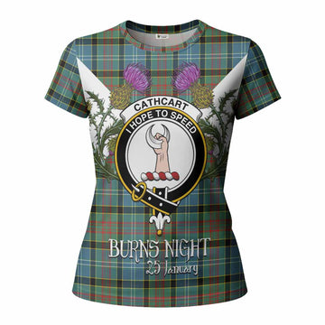 Cathcart Tartan Family Crest Women T shirt Scottish Burns Night Thistle Floral