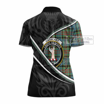 Cathcart Tartan Family Crest Women's Polo Shirt Celtic Scottish Thistle Floral