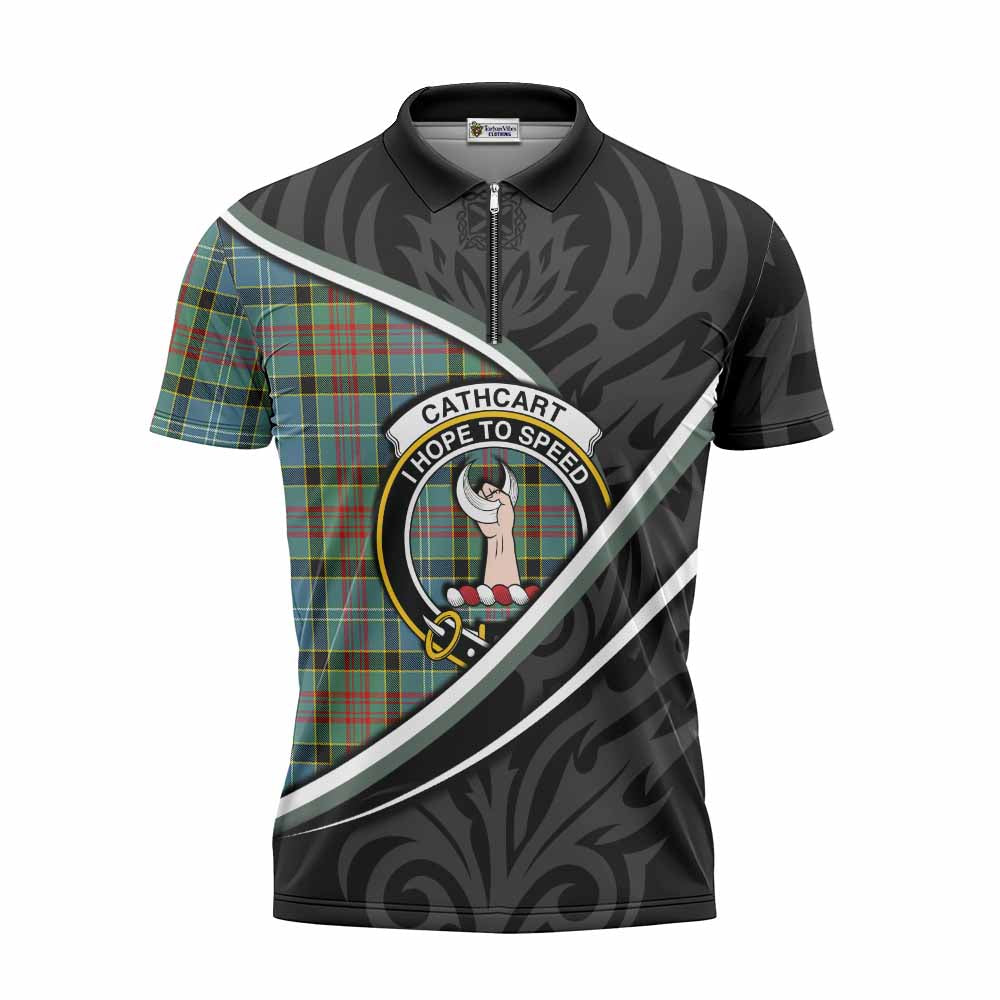 Cathcart Tartan Family Crest Zipper Polo Shirt Celtic Scottish Thistle Floral - Tartan Vibes Clothing