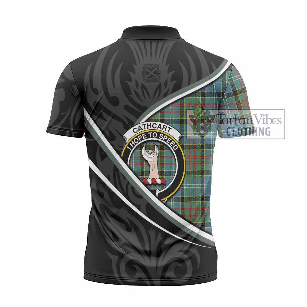 Cathcart Tartan Family Crest Zipper Polo Shirt Celtic Scottish Thistle Floral - Tartan Vibes Clothing