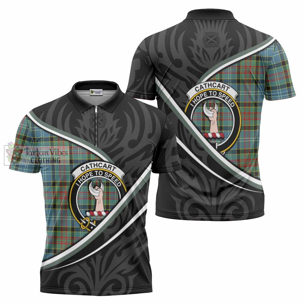 Cathcart Tartan Family Crest Zipper Polo Shirt Celtic Scottish Thistle Floral - Tartan Vibes Clothing