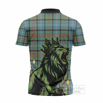 Cathcart Tartan Family Crest Zipper Polo Shirt Crowned Lion Roaring