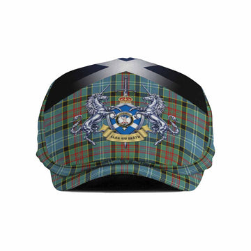 Cathcart Tartan Flat Cap, Jeff Cap Alba Gu Brath Unicorn Crest