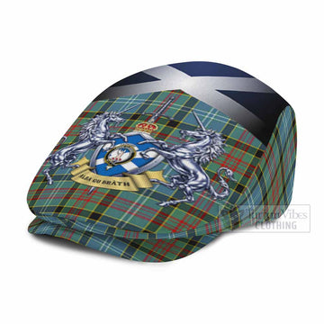Cathcart Tartan Flat Cap, Jeff Cap Alba Gu Brath Unicorn Crest