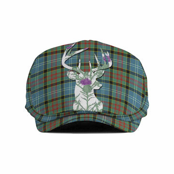 Cathcart Tartan Flat Cap, Jeff Cap Scottish Stag Thistle Floral Art