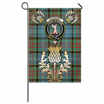 Cathcart Tartan Garden Flag with Golden Regal Scottish Thistle Emblem