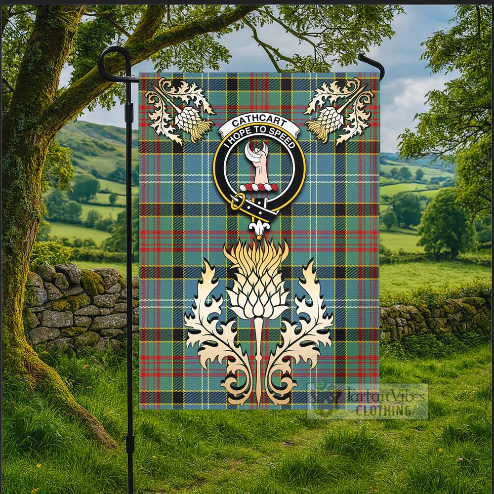 Cathcart Tartan Garden Flag with Golden Regal Scottish Thistle Emblem - Tartan Vibes Clothing