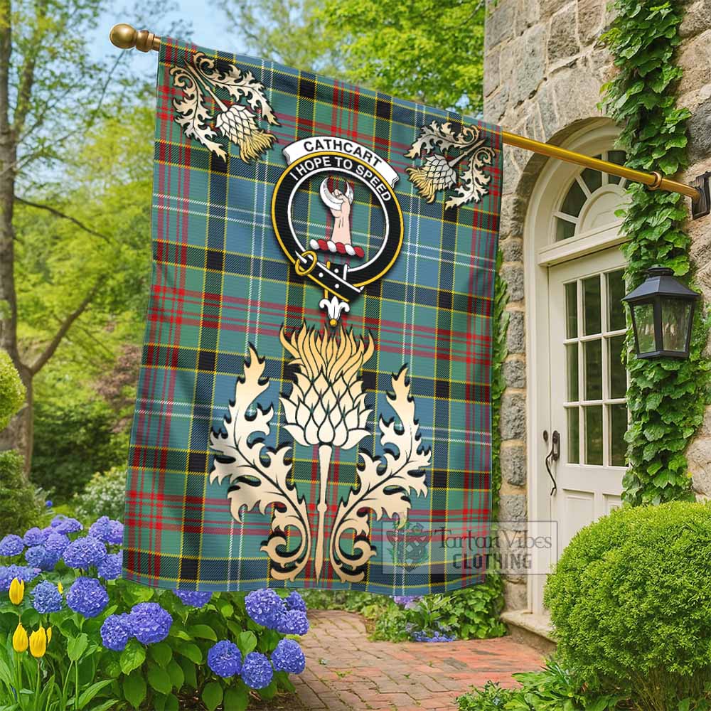 Cathcart Tartan Garden Flag with Golden Regal Scottish Thistle Emblem - Tartan Vibes Clothing