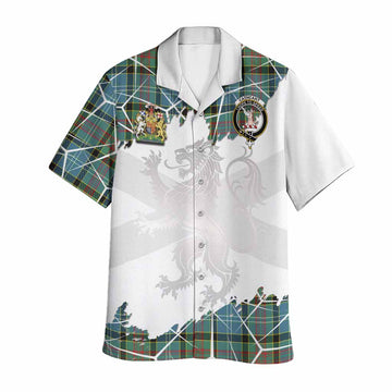 Cathcart Tartan Hawaiian Shirt with Family Crest and Lion Rampant Grunge Style