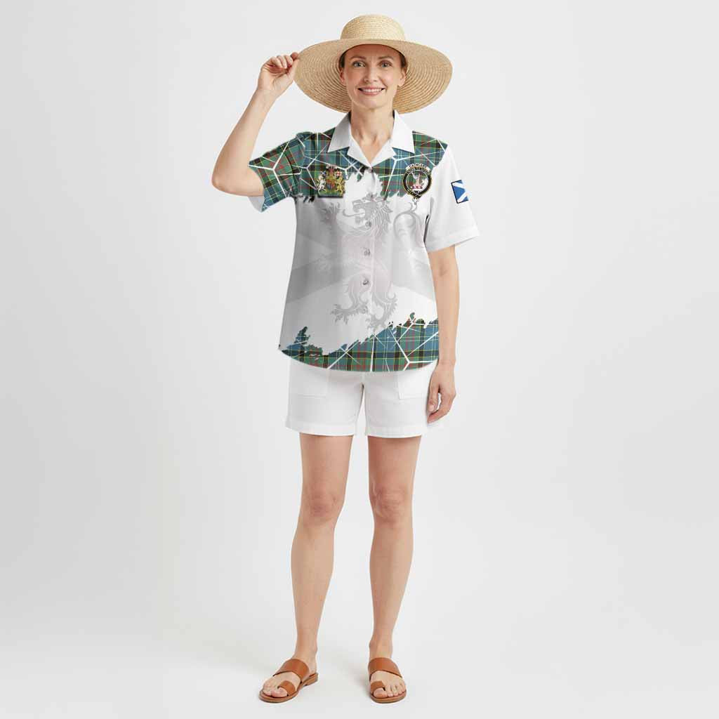 Cathcart Tartan Hawaiian Shirt with Family Crest and Lion Rampant Grunge Style