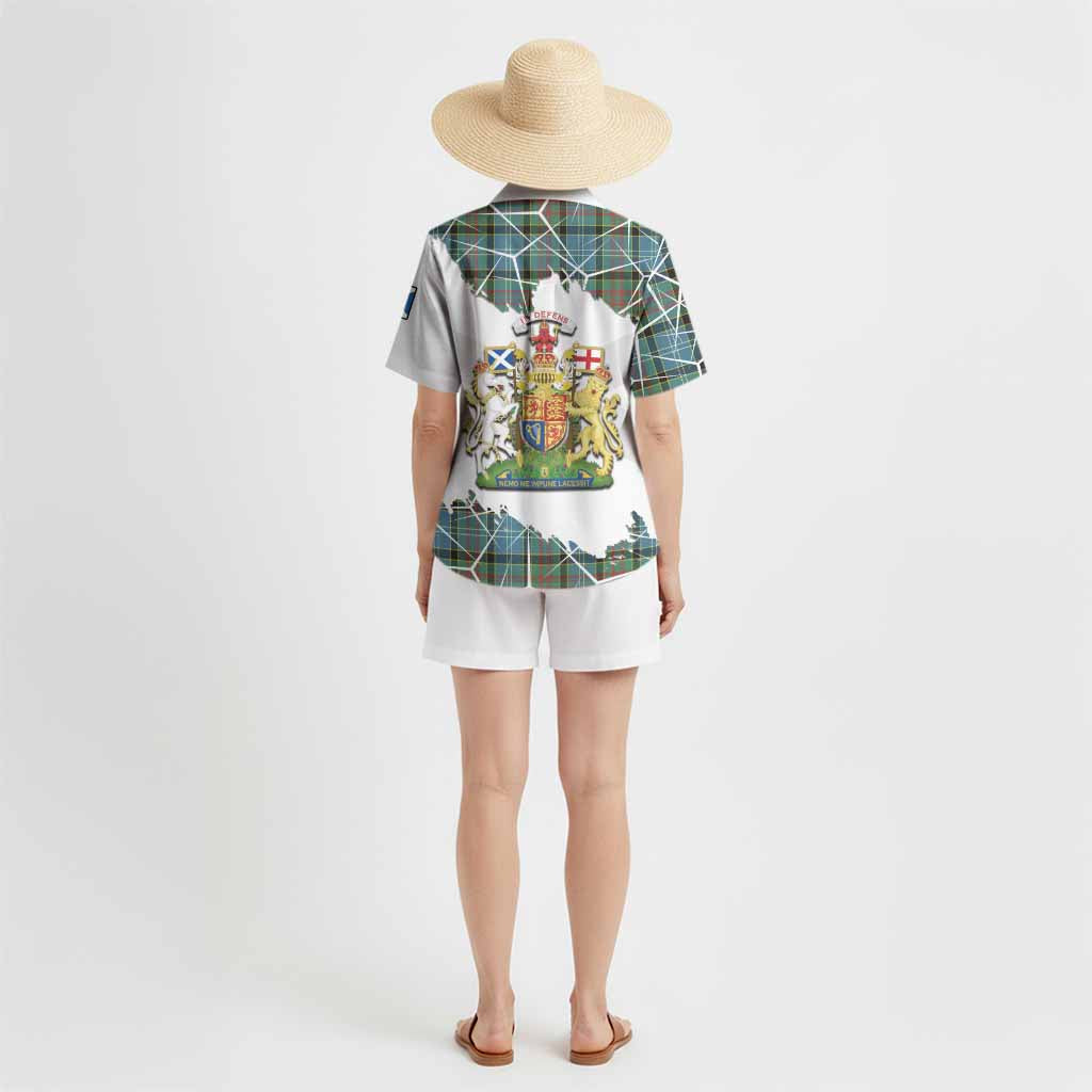 Cathcart Tartan Hawaiian Shirt with Family Crest and Lion Rampant Grunge Style