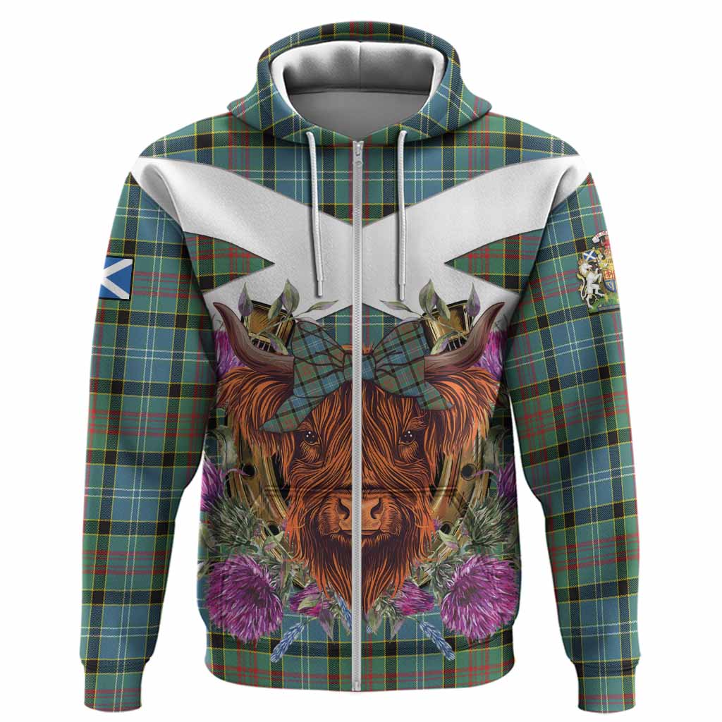 Cathcart Tartan Hoodie Scottish Thistle Heilan Coo