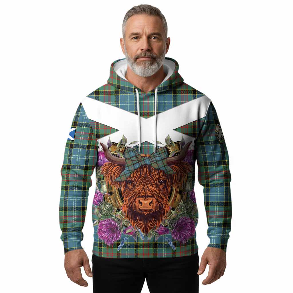 Cathcart Tartan Hoodie Scottish Thistle Heilan Coo